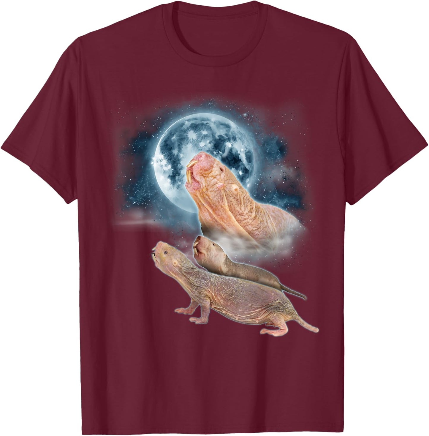 Mole Rat Shirt Howling at the Moon - Funny Naked Mole Rat T-Shirt - T-Shirt | Maroon