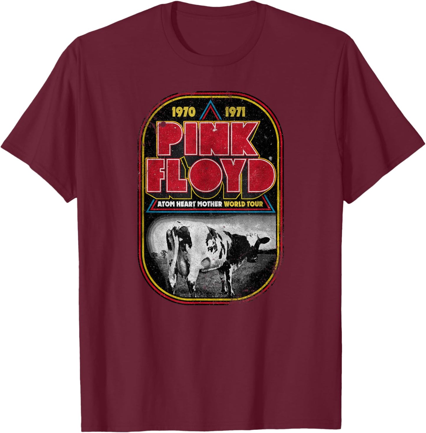 Pink Floyd Atom Heart Mother Distressed World Tour T-Shirt - T-Shirt | Maroon