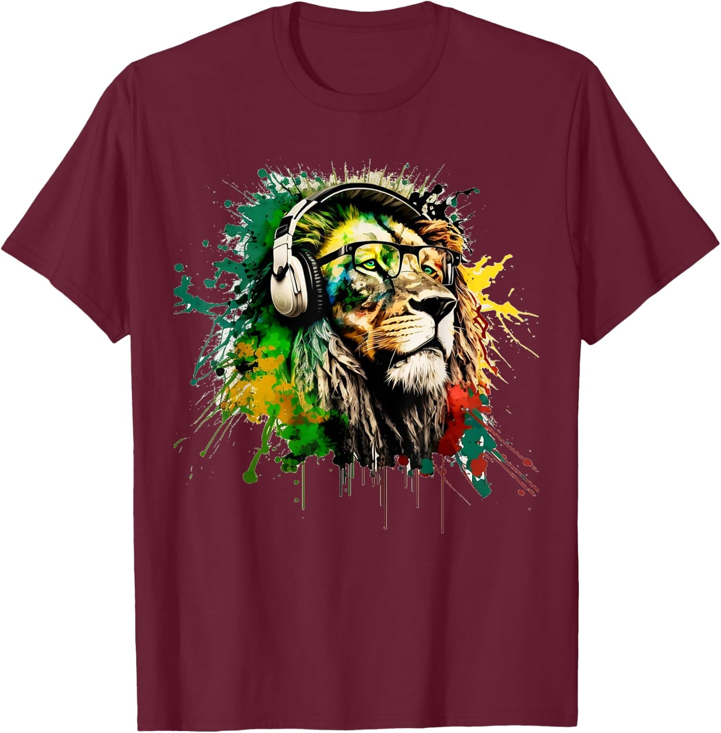 Rasta Lion Stylish Rastafari Design Reggae & Jamaica Vibes T-Shirt - T-Shirt | Maroon