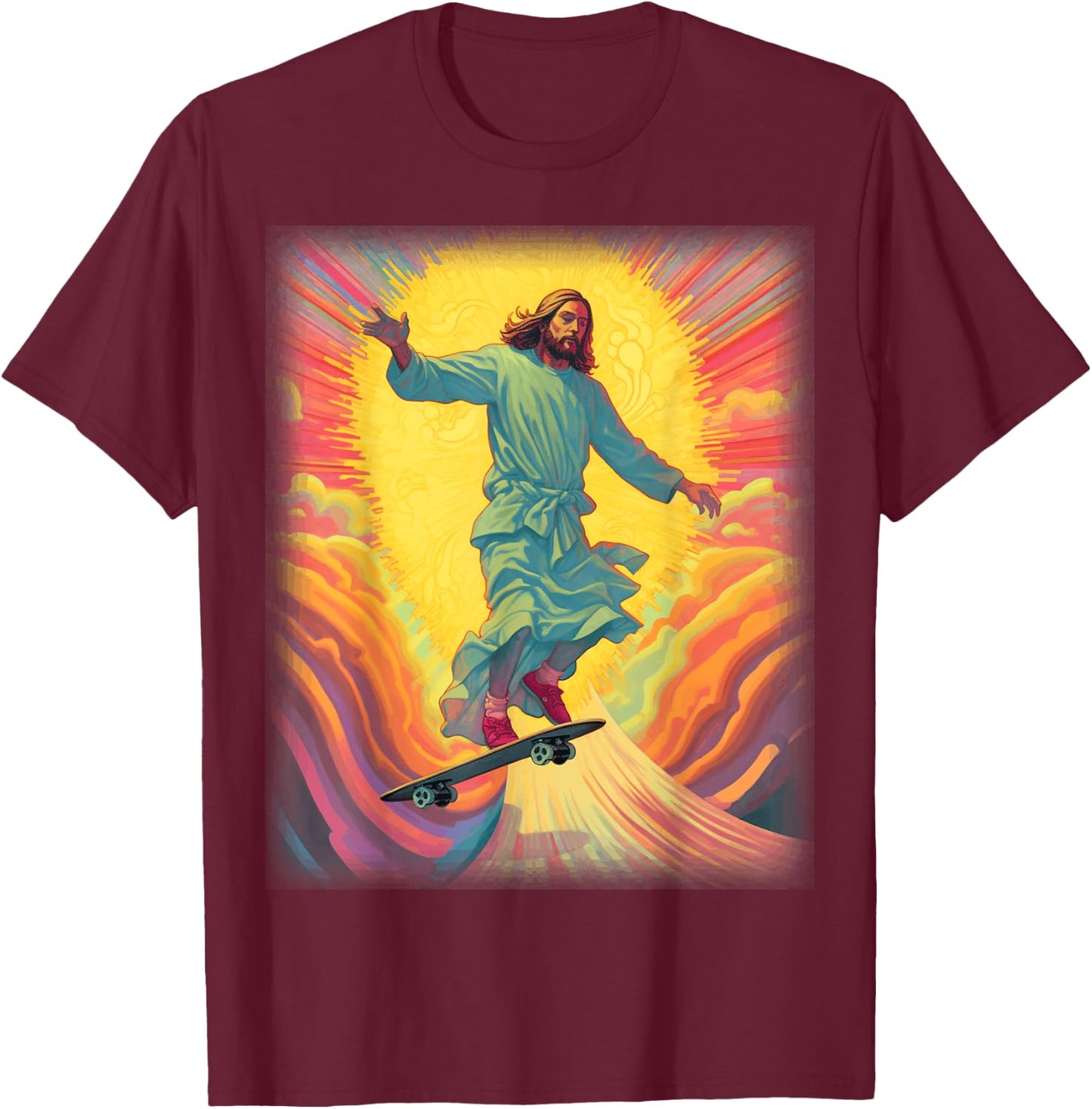 Jesus Skateboarder Heaven Skateboard Christian Skateboarding T-Shirt - T-Shirt | Maroon