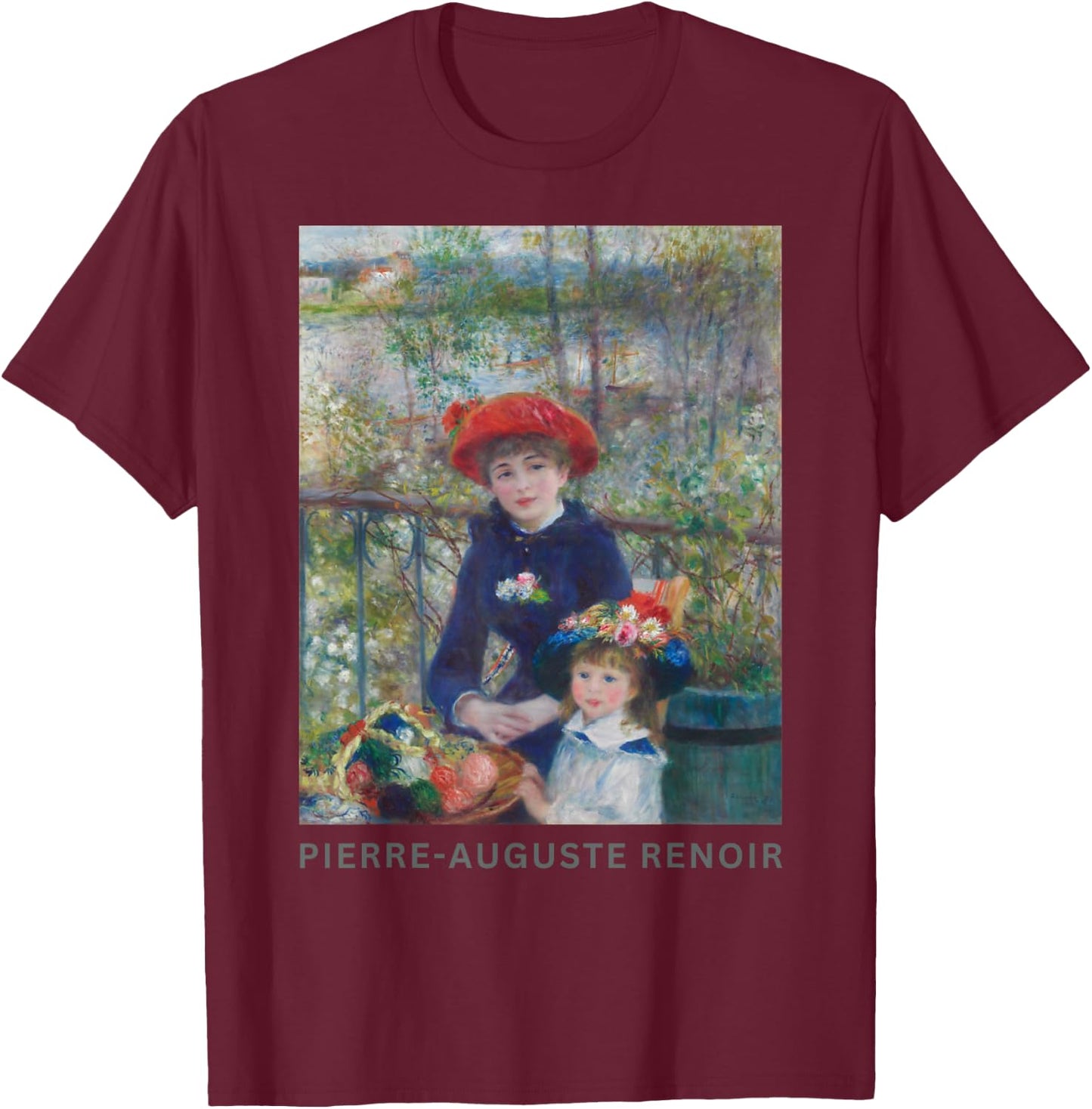 Renoir Two Sisters On the Terrace Fine Art T-Shirt - T-Shirt | Maroon