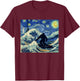 Starry Night Bigfoot Surfing Great Wave Off Kanagawa T-Shirt - T-Shirt | Maroon