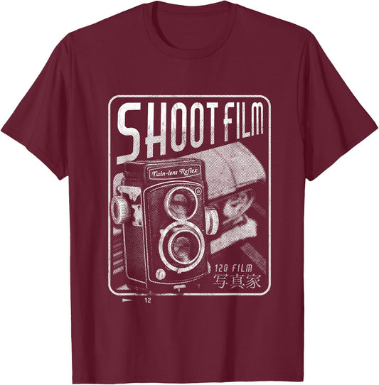 Shoot Film Medium Format Vintage Camera Analogue Photography T-Shirt - T-Shirt | Maroon