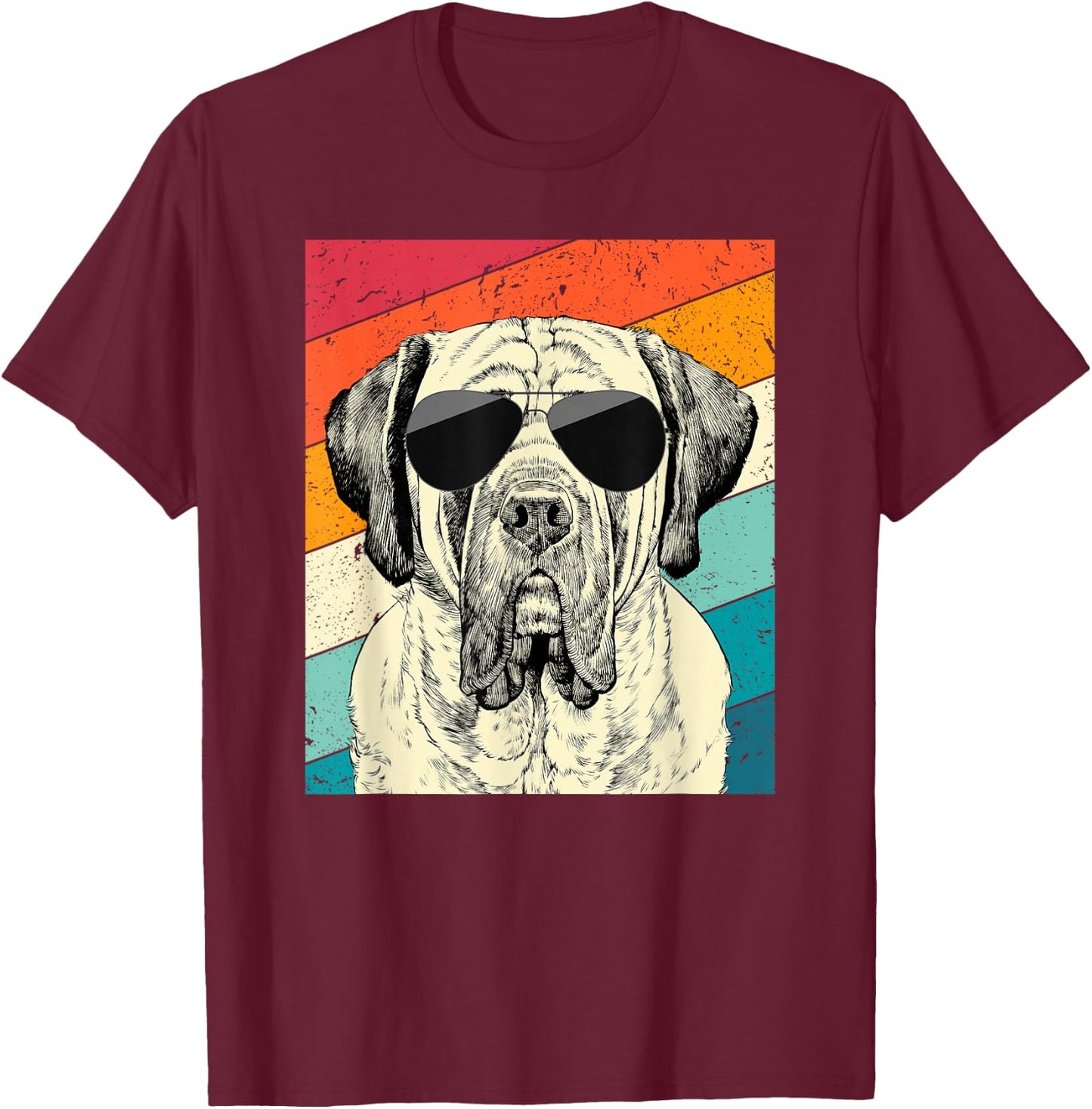 Retro Vintage English Mastiff with Sunglasses Dog Lovers T-Shirt - T-Shirt | Maroon