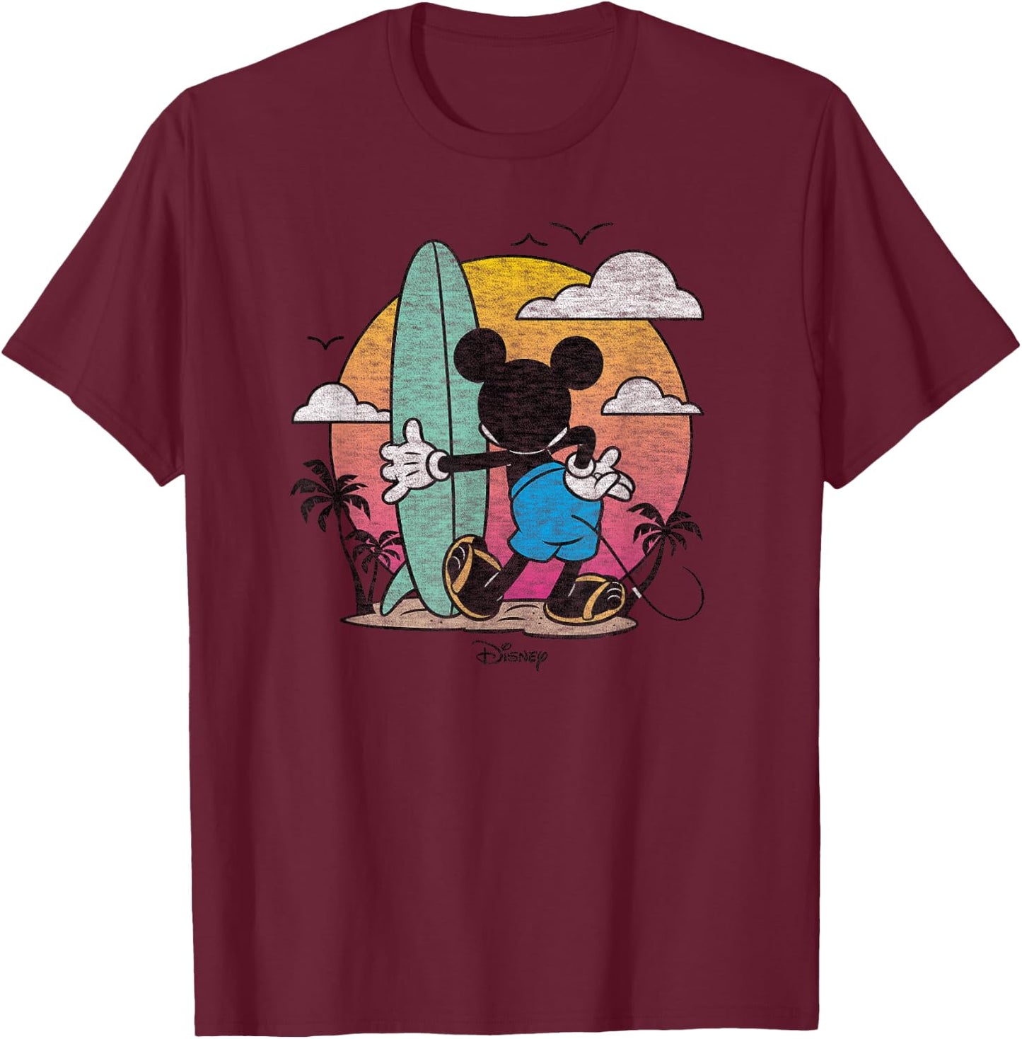 Disney - Mickey Surf Retro T-Shirt - T-Shirt | Maroon