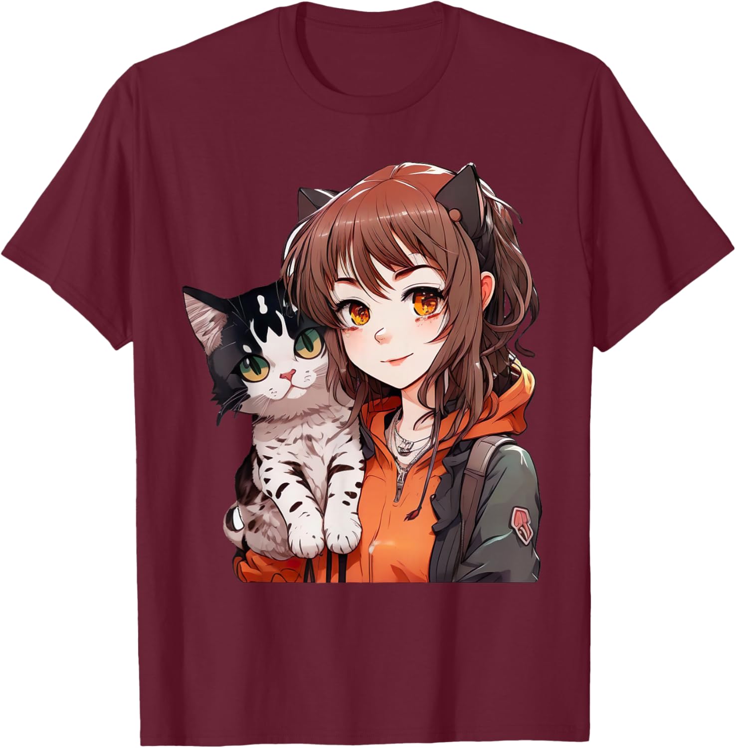 Anime and Cats Lover for Teen Manga kawaii Graphic Otaku T-Shirt - T-Shirt | Maroon