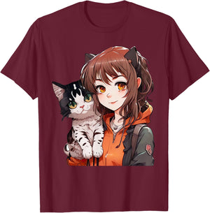 Anime and Cats Lover for Teen Manga kawaii Graphic Otaku T-Shirt - T-Shirt | Maroon