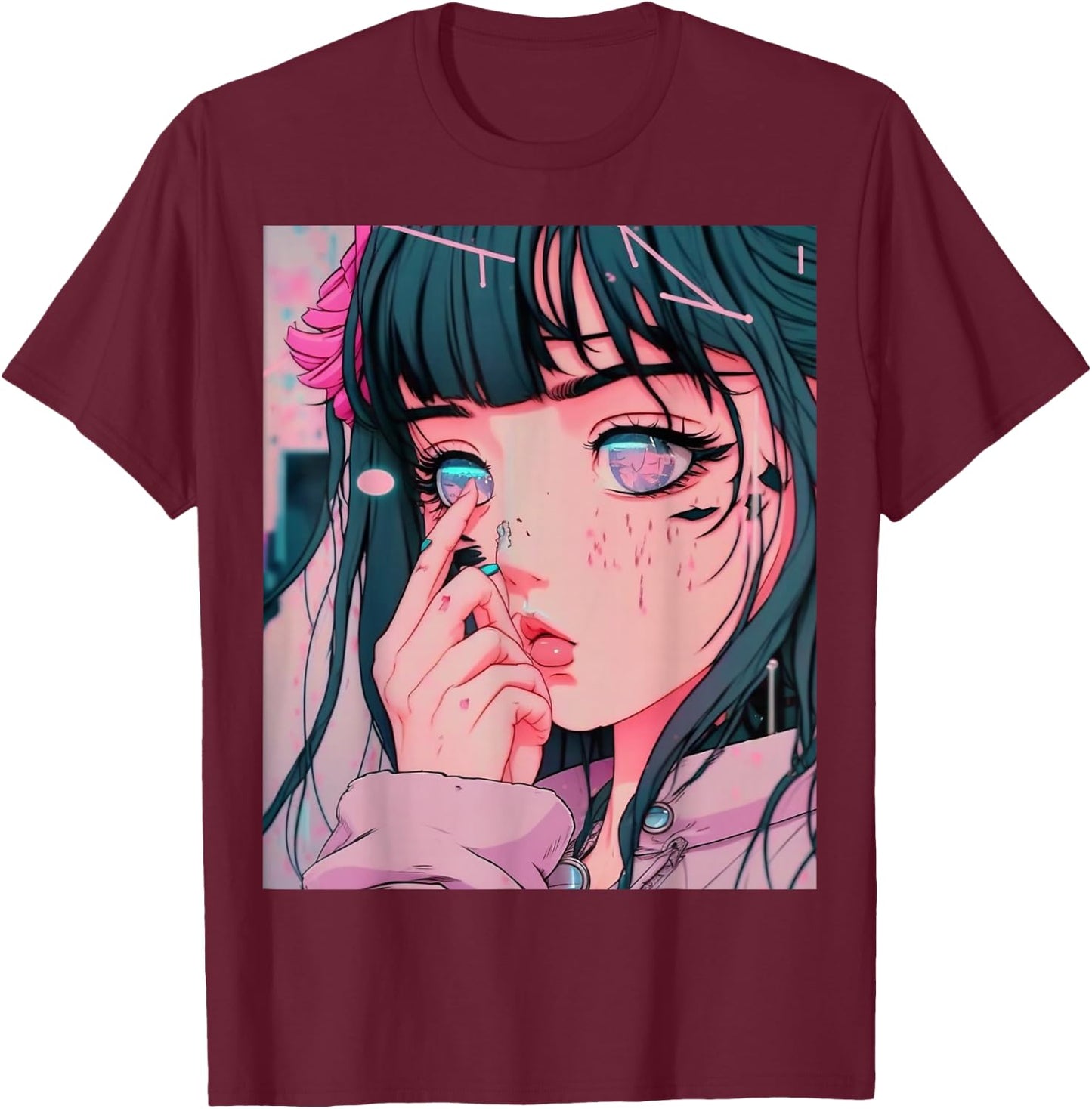 Anime Girl Vaporwave Egirl Aesthetic Japanese Otaku T-Shirt - T-Shirt | Maroon