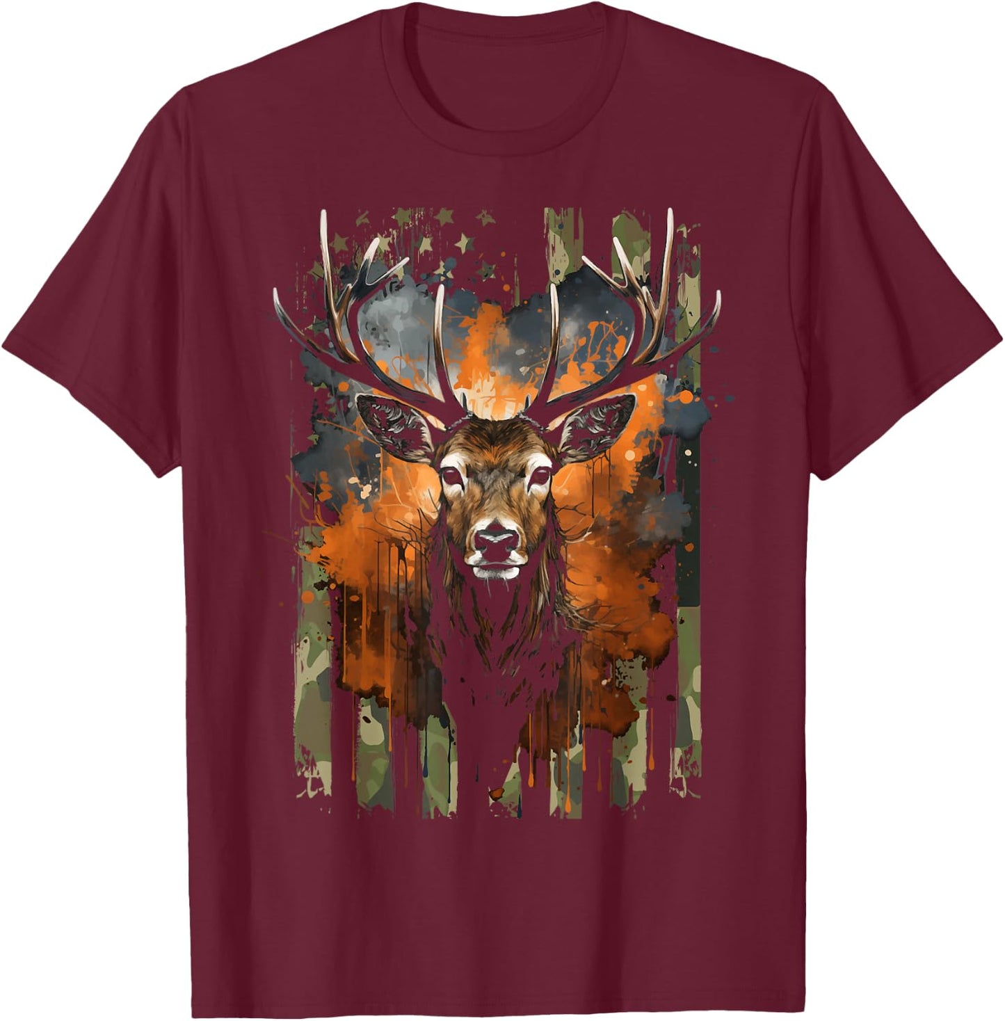 Deer Hunting Camo US Flag for Hunter T-Shirt - T-Shirt | Maroon