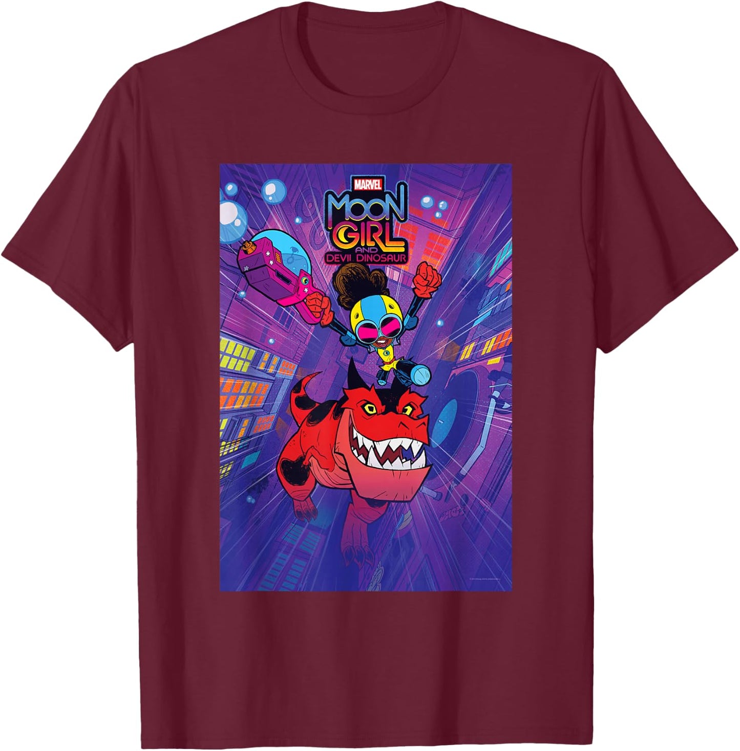 Marvel Moon Girl and Devil Dinosaur Series Poster and Logo T-Shirt - T-Shirt | Maroon