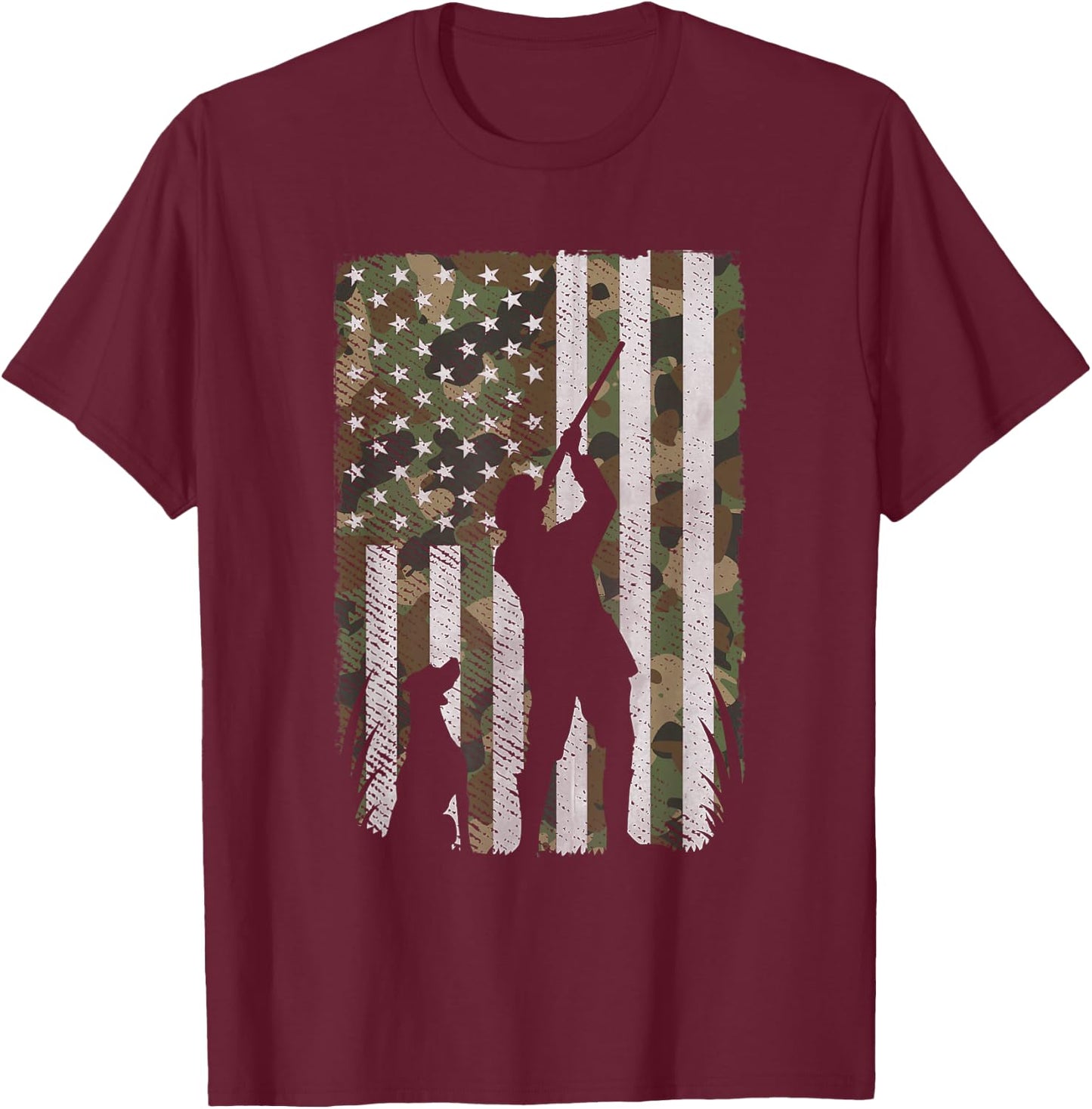 USA American Flag Military patriotic Hunter hunting T-Shirt - T-Shirt | Maroon