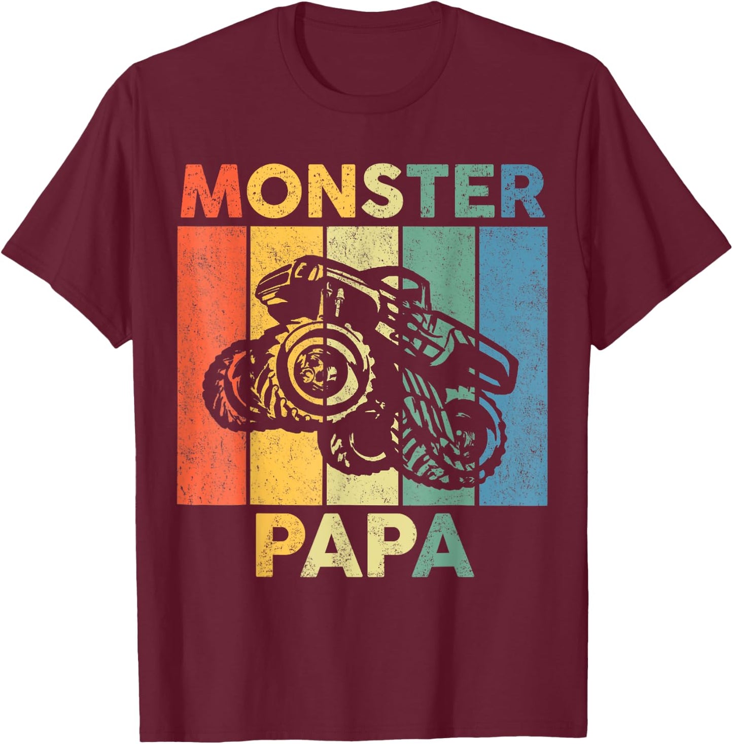 Monster Truck Retro Sunset Matching Family Store Papa Monster Truck Are My Jam Truck Lovers T-Shirt - T-Shirt | Maroon