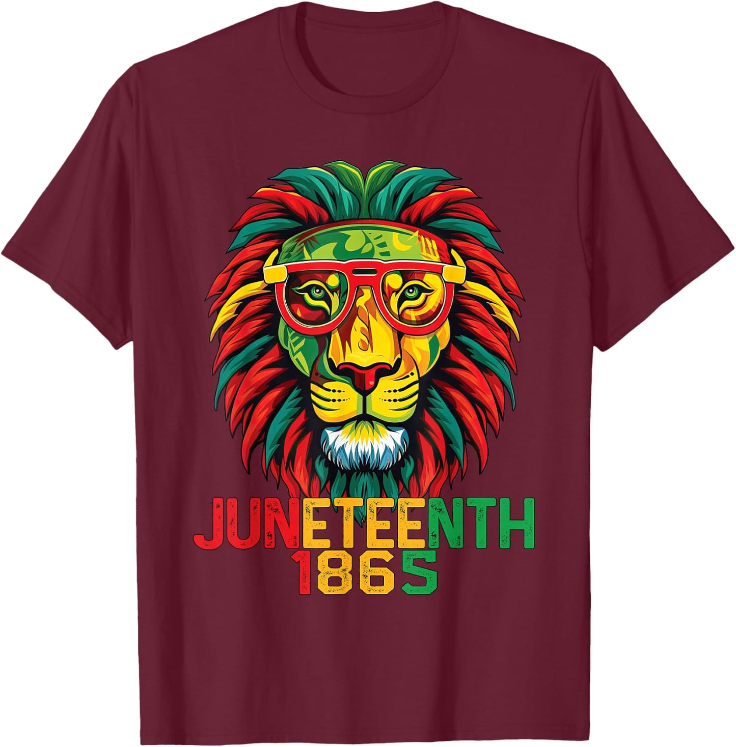 Lion Juneteenth 1865 Black History African American Flag Women Girls Kids Men T-Shirt - T-Shirt | Maroon