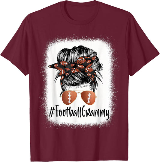 Bleached Football Grammy Life Messy Bun Mother's Day T-Shirt - T-Shirt | Maroon
