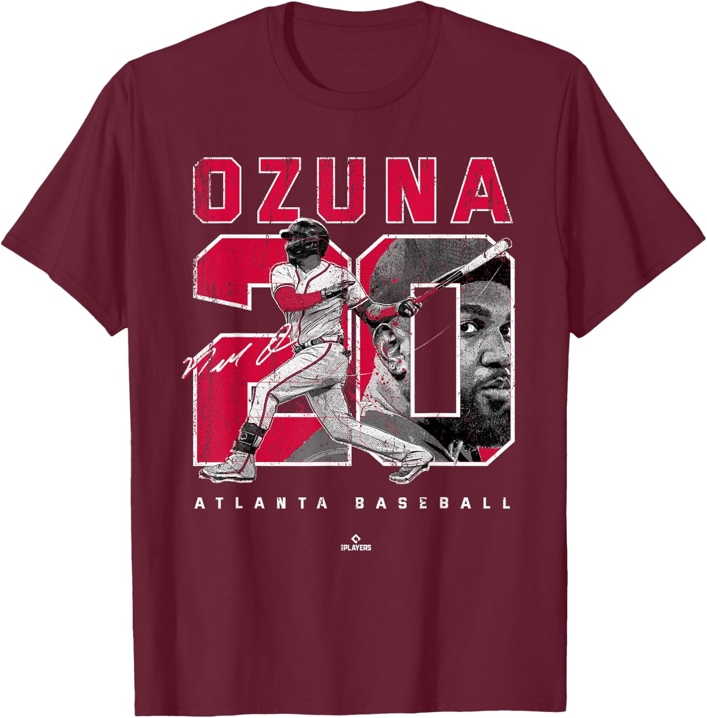 Number and Portrait Marcell Ozuna Atlanta MLBPA T-Shirt - T-Shirt | Maroon