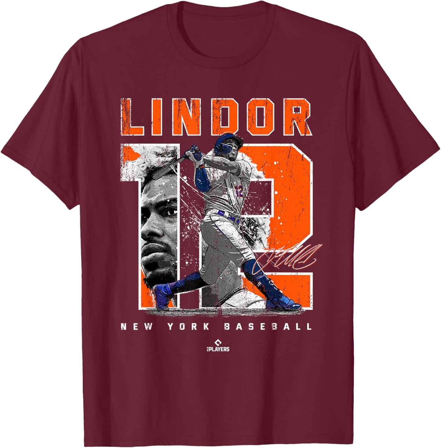 Number and Portrait Francisco Lindor New York MLBPA T-Shirt - T-Shirt | Maroon