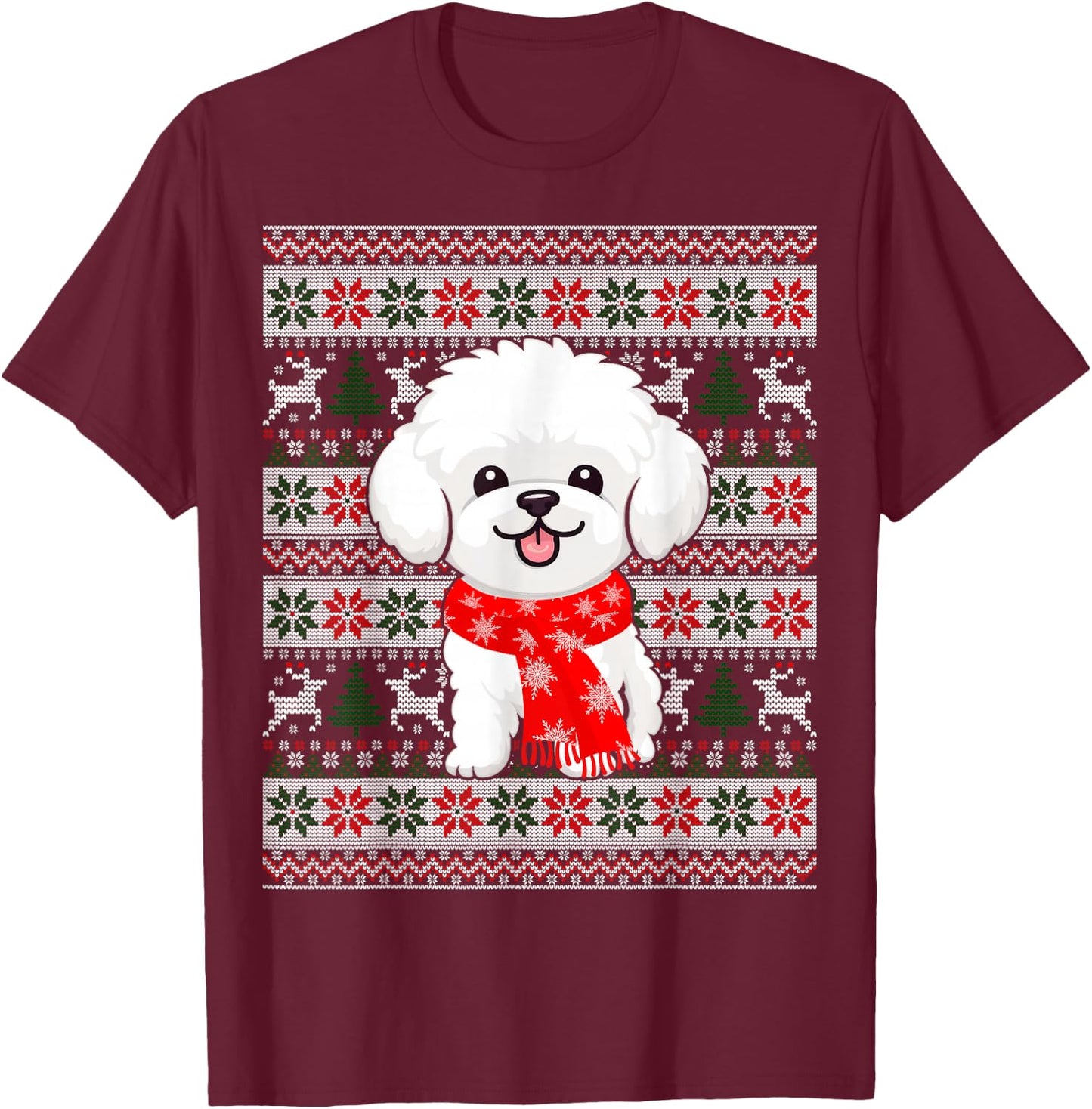 Bichon Frise Dog Lover Christmas Family Matching Pajama Xmas T-Shirt - T-Shirt | Maroon