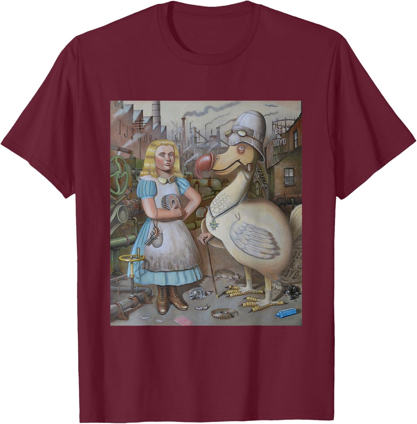 Steampunk Alice and Dodo bird T-Shirt - T-Shirt | Maroon