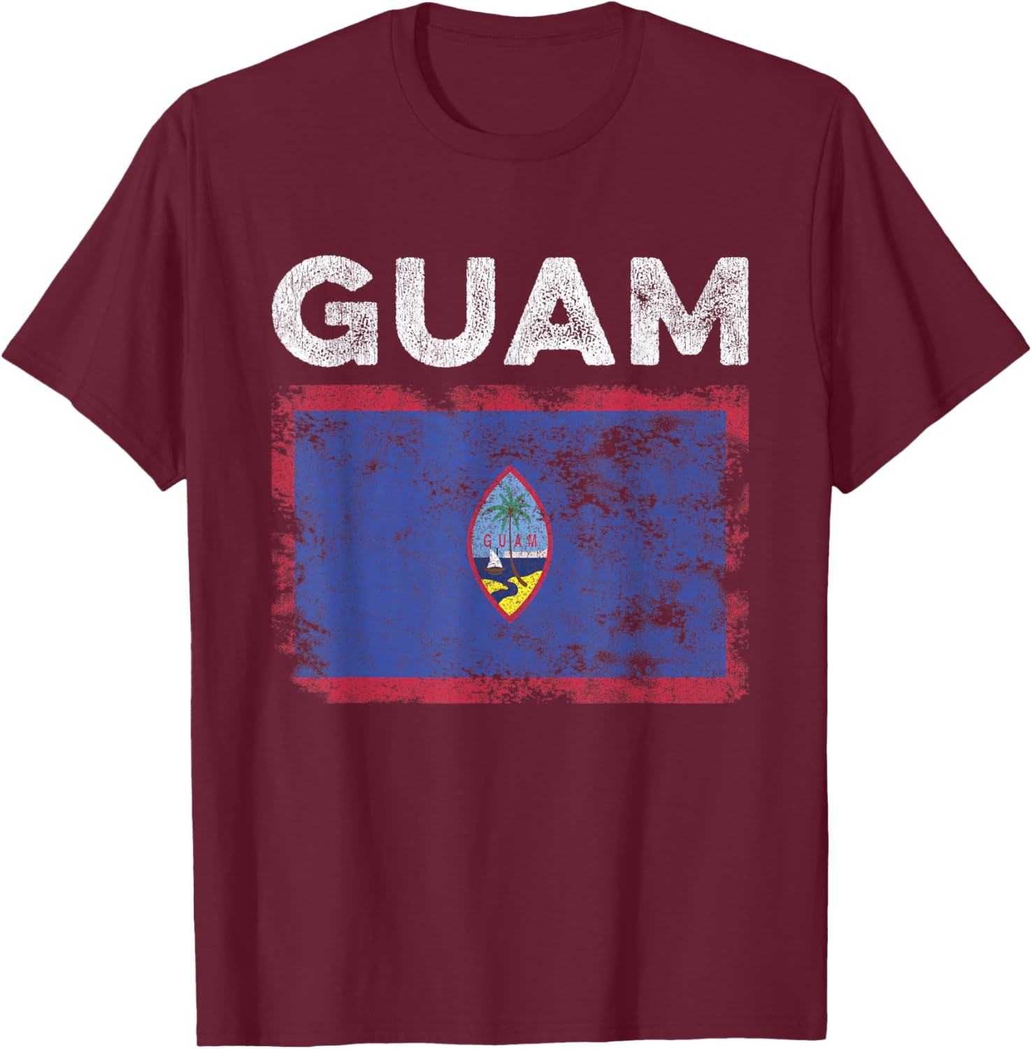 Guam Flag Distressed - Men Women Kids - Guamanian Flag T-Shirt - T-Shirt | Maroon