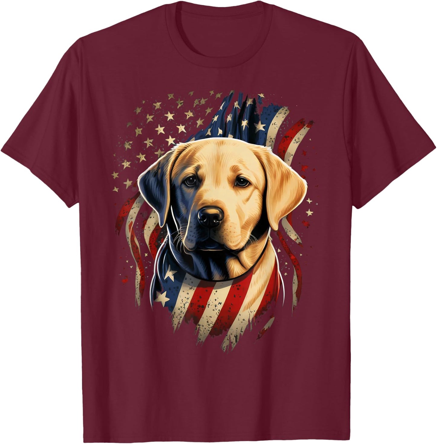USA 4th of July Yellow Patriotic American Labrador Retriever T-Shirt - T-Shirt | Maroon