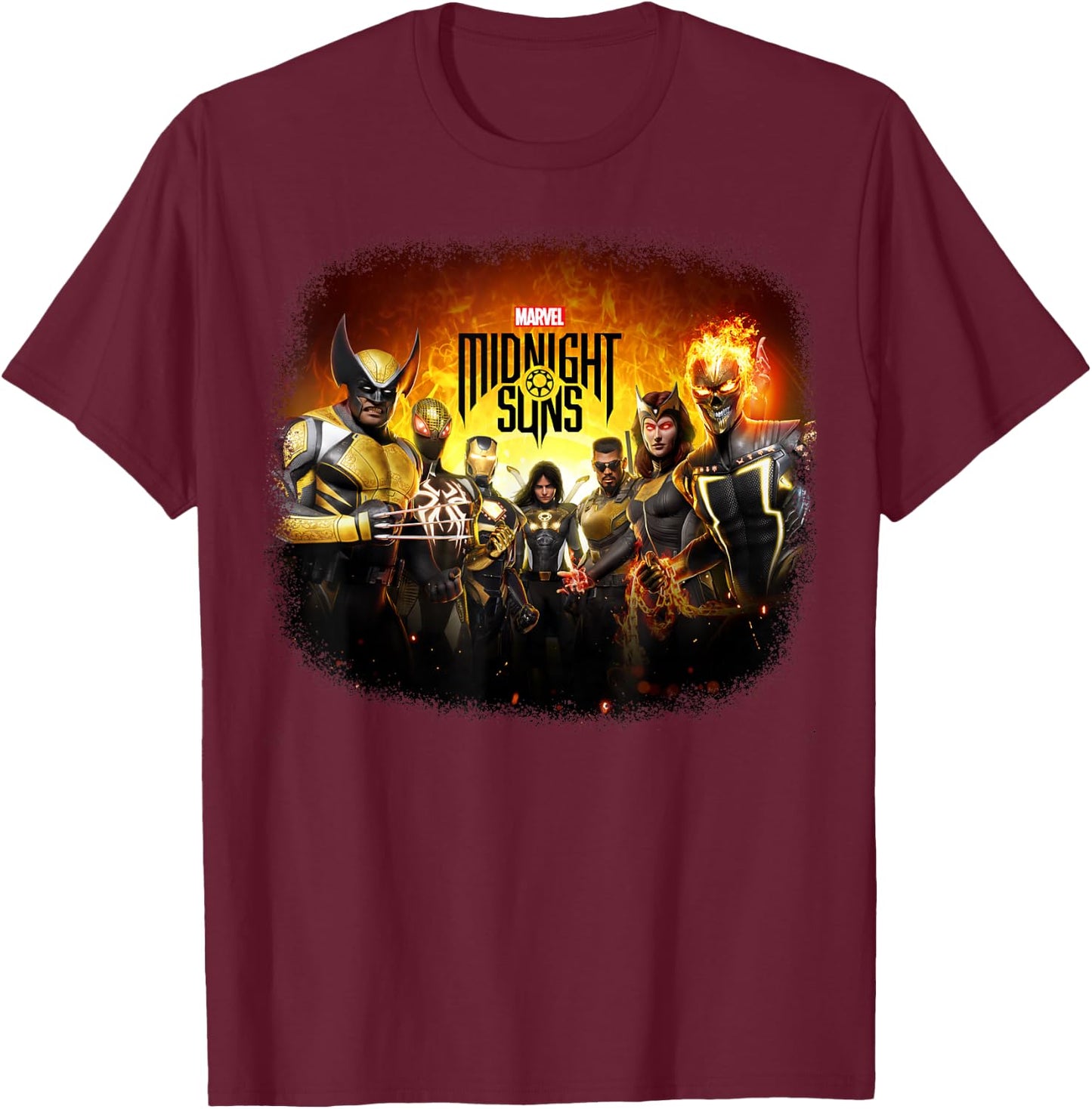 Marvel Midnight Suns Wolverine Iron Man Spider-Man Blade T-Shirt - T-Shirt | Maroon