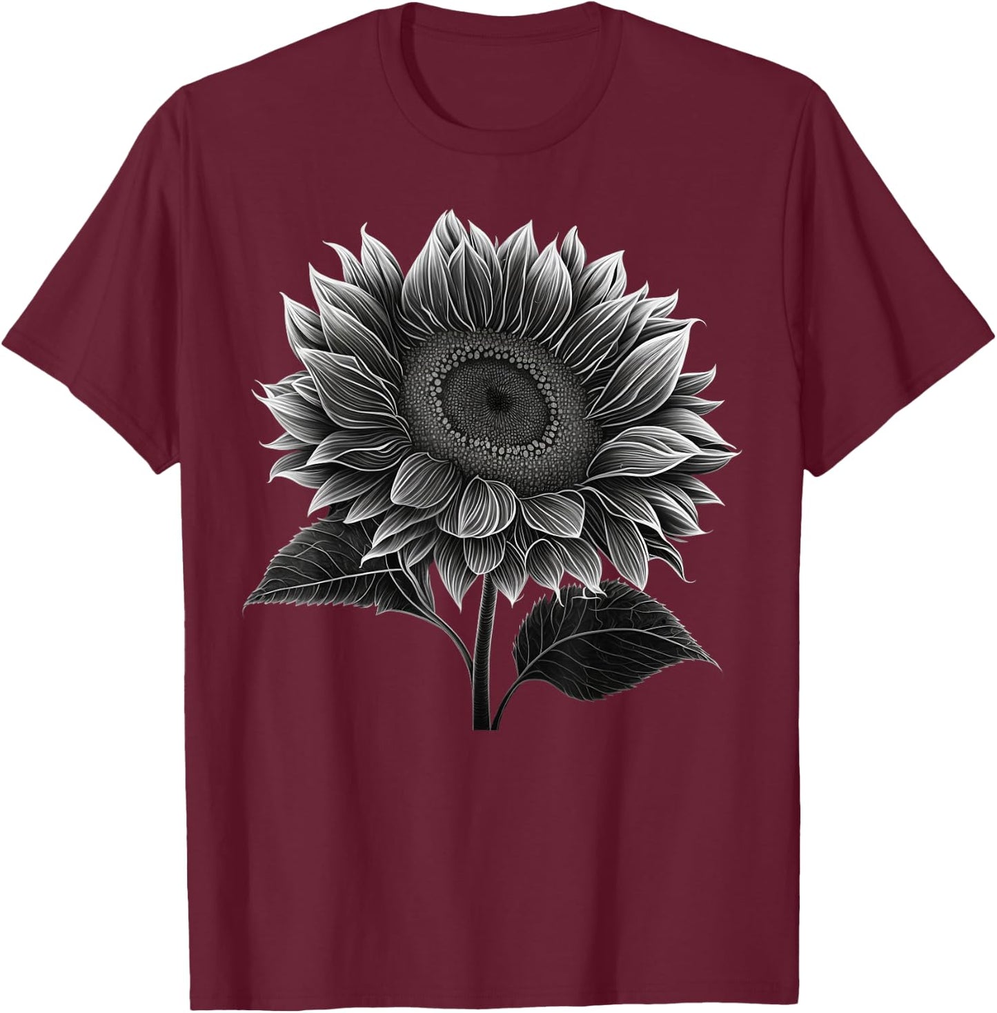 Sunflowers lover on black and white Sunflower T-Shirt - T-Shirt | Maroon
