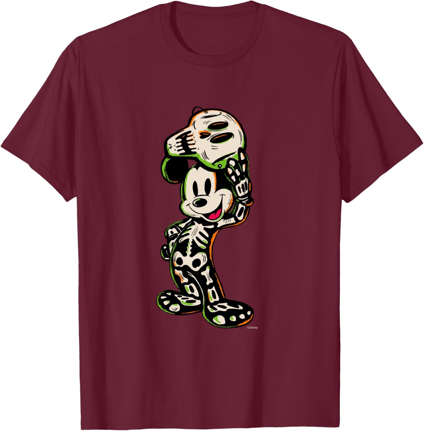 Disney 100 Mickey Mouse Halloween Classic Skeleton Costume T-Shirt - T-Shirt | Maroon