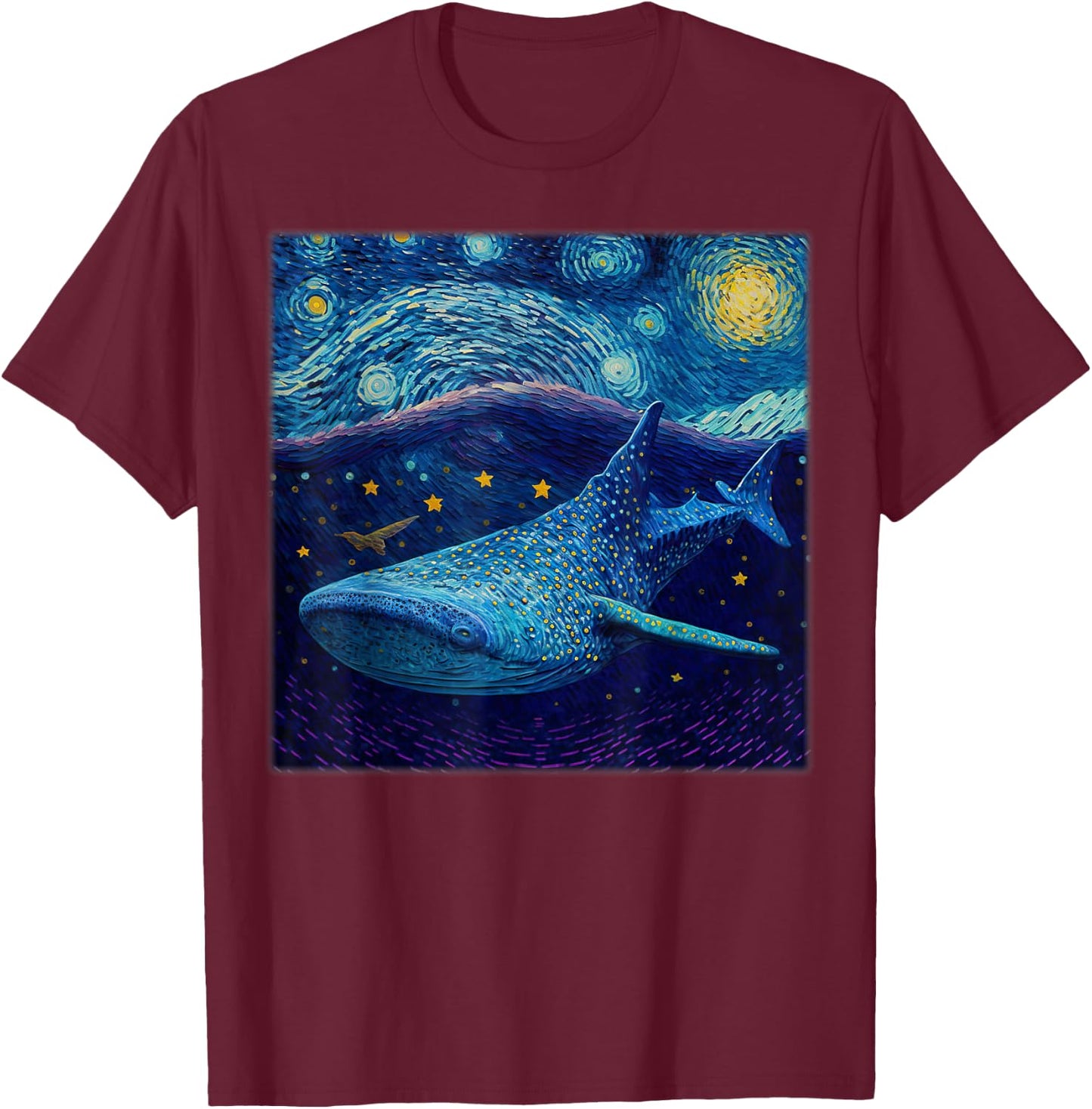 Surrealism Starry Night Whale Shark T-Shirt - T-Shirt | Maroon
