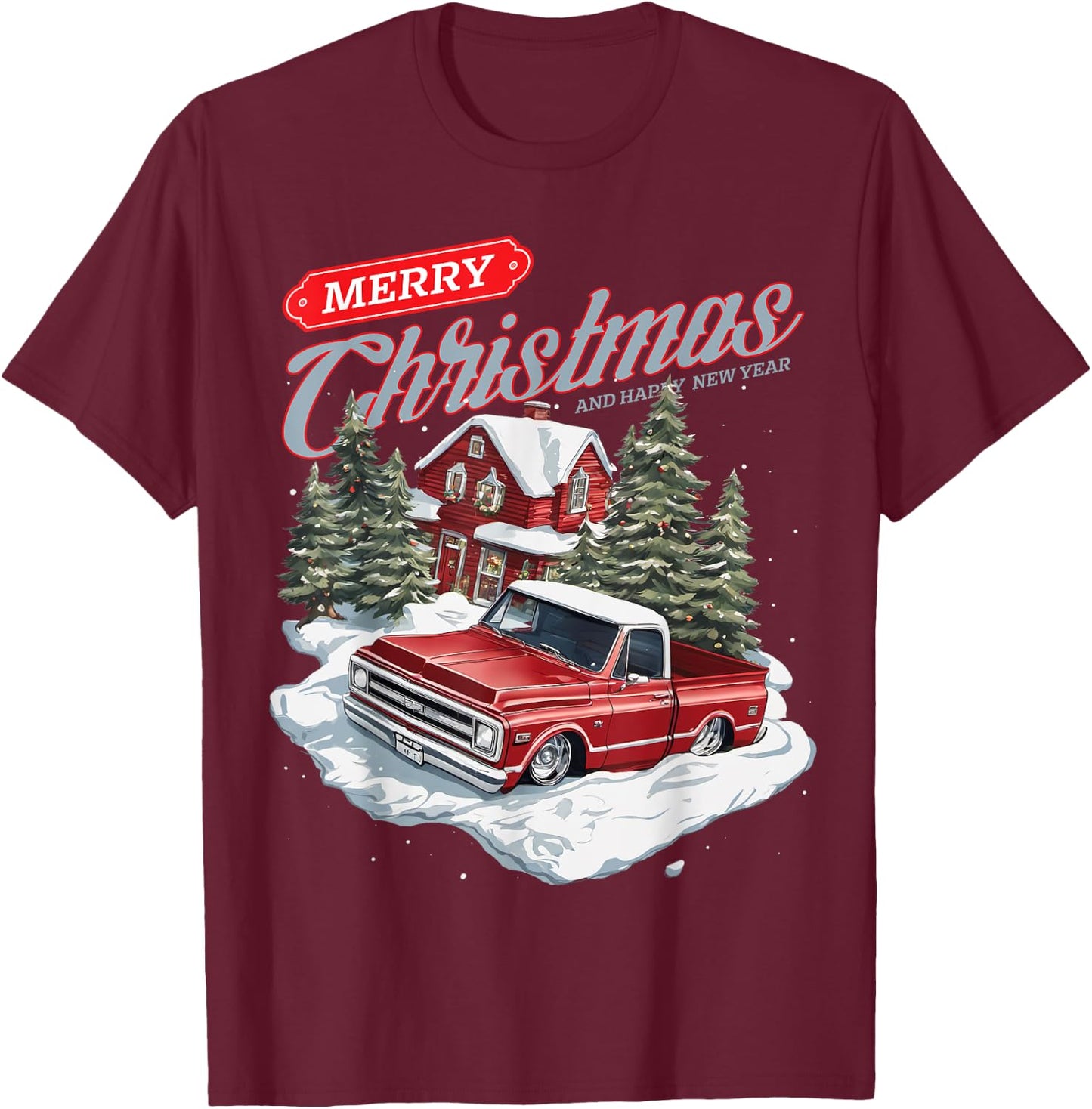 Merry Christmas C10 Truck, C10 vintage classic Holiday T-Shirt - T-Shirt | Maroon