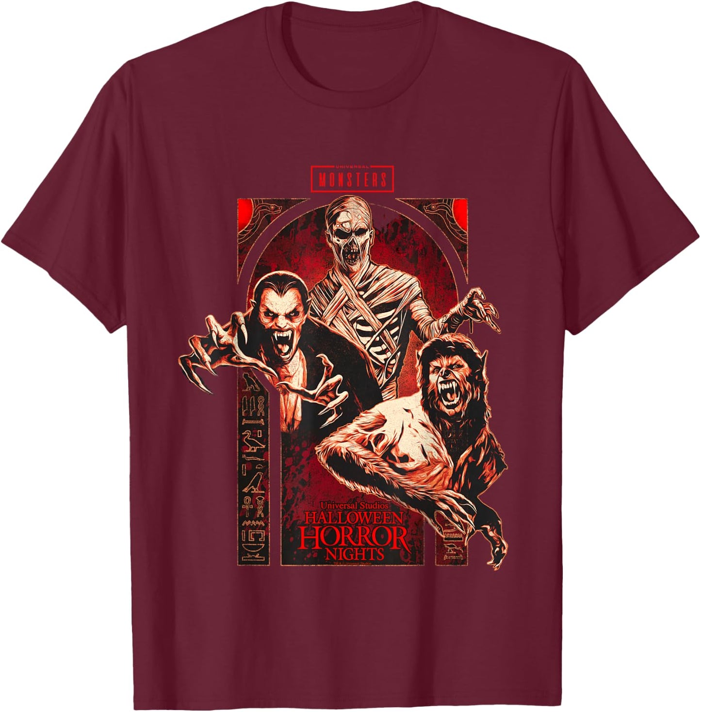 Halloween Horror Nights HHN Universal Monsters T-Shirt - T-Shirt | Maroon