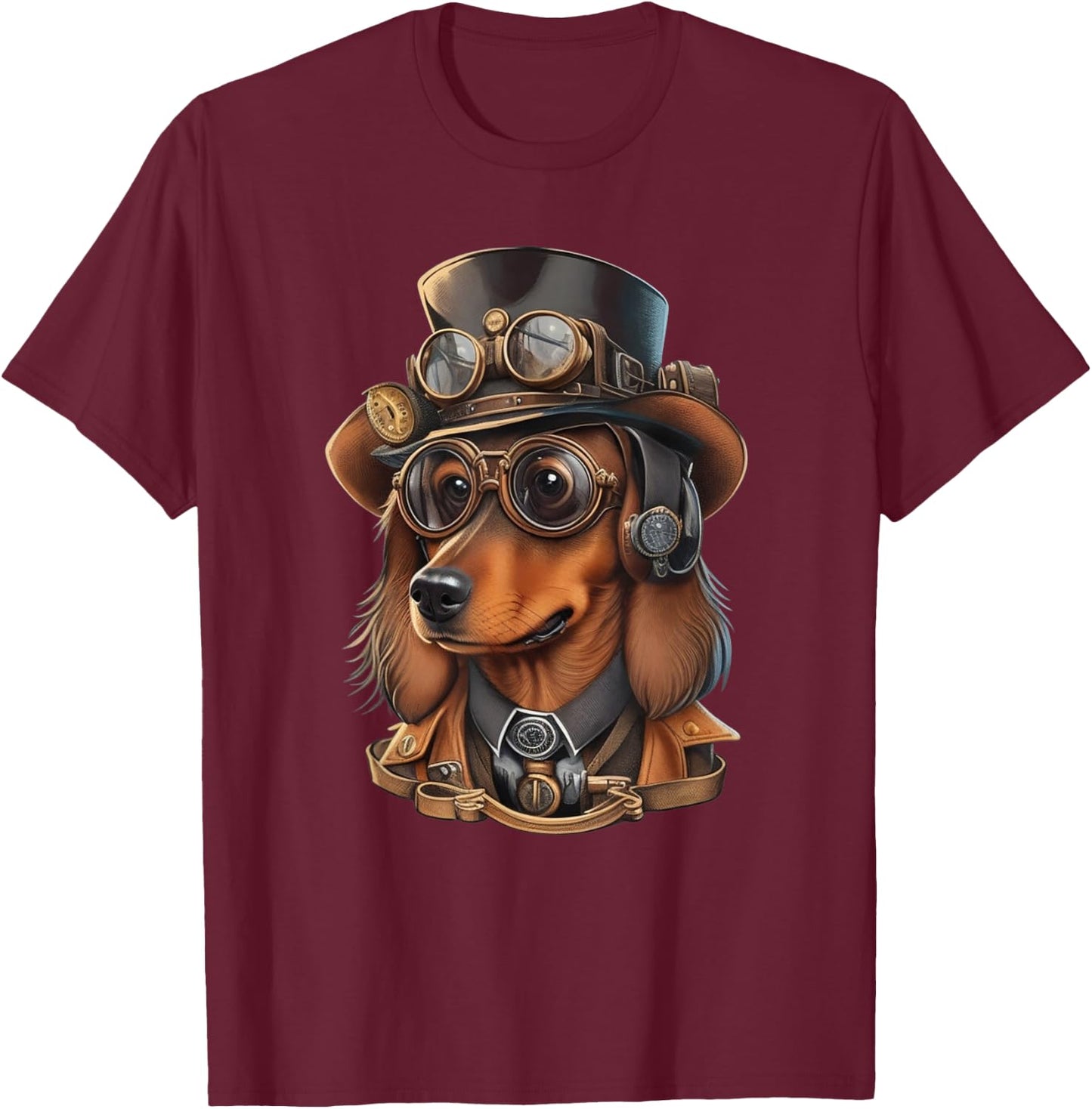 Steampunk Dachshund Dog with Goggles, Watches and Hat Men Women Girls Kids T-Shirt - T-Shirt | Maroon