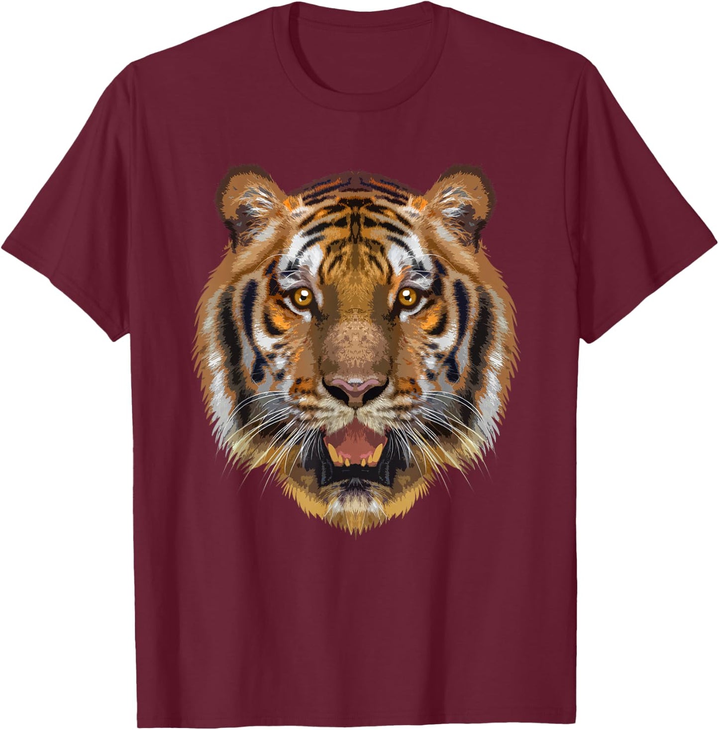 Cool Tiger Women Animal Face Cat Print Bengal Tigers T-Shirt - T-Shirt | Maroon