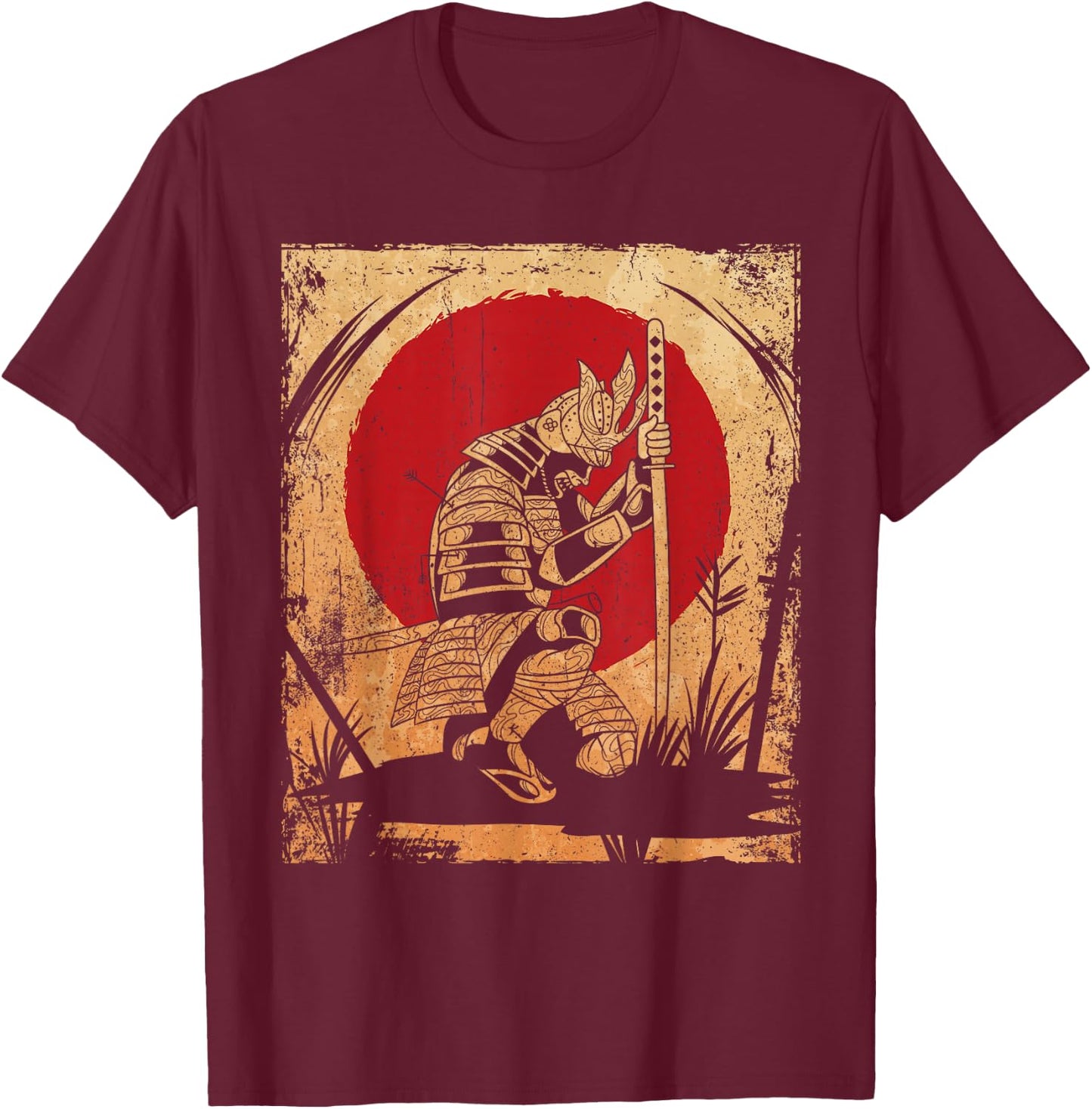 Samurai Japanese Art Vintage Fighter Retro T-Shirt - T-Shirt | Maroon