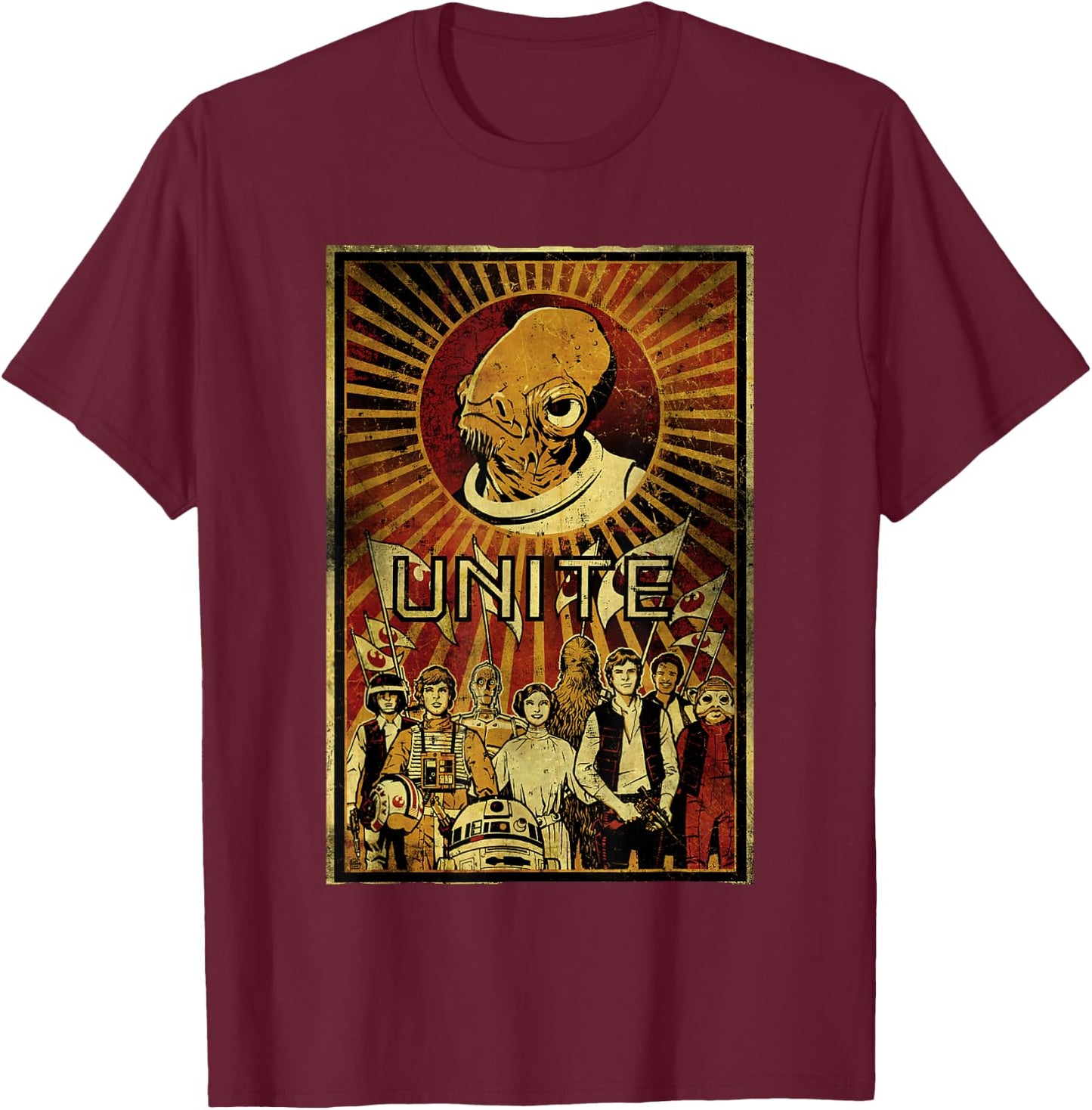 Star Wars Classic Unite Admiral Ackbar Vintage Poster T-Shirt - T-Shirt | Maroon