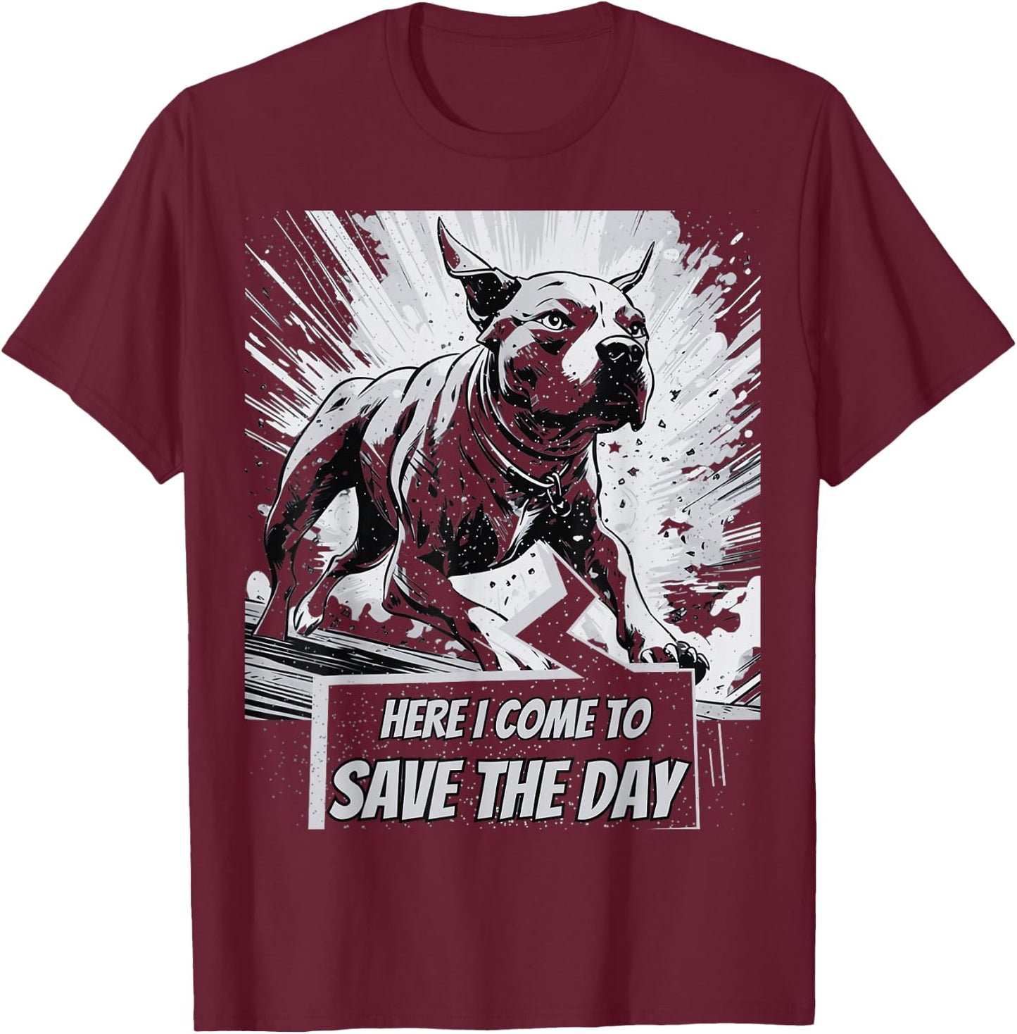 Pitbull Pit bull comics style T-Shirt - T-Shirt | Maroon