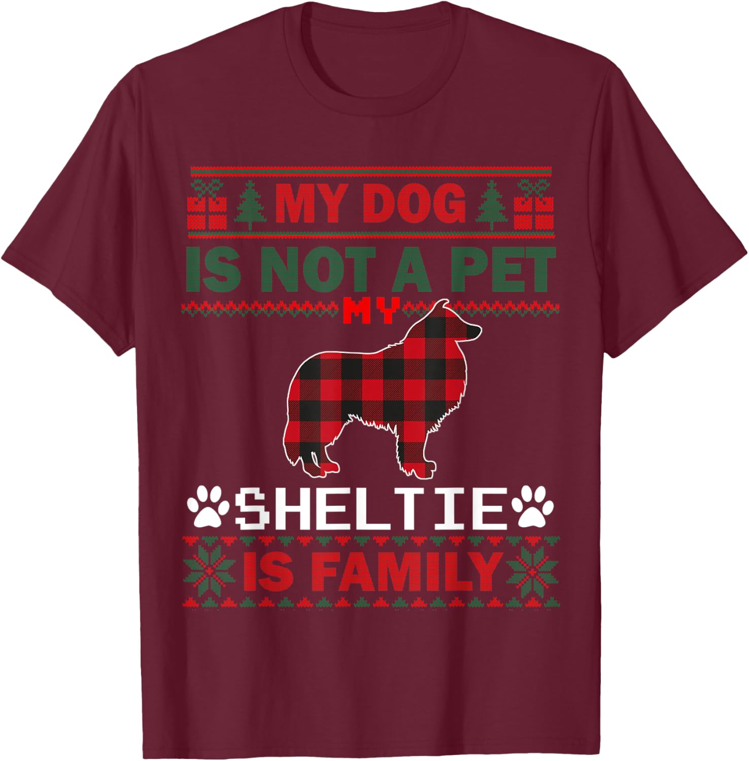 Sheltie Dog Owners Matching Pajama Family Dog Ugly Christmas T-Shirt - T-Shirt | Maroon