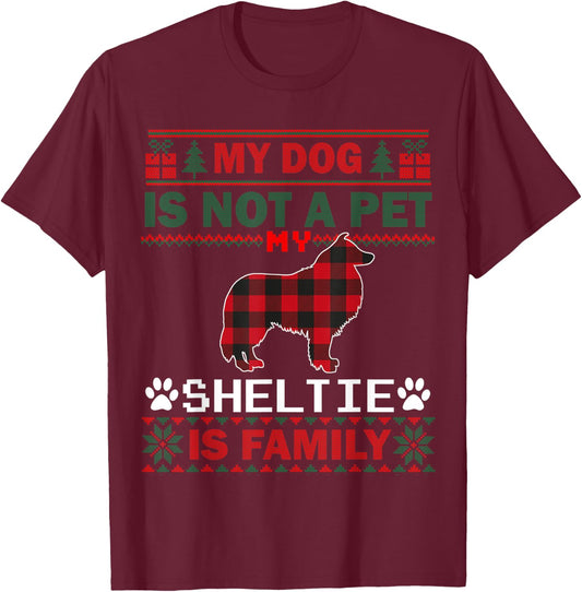 Sheltie Dog Owners Matching Pajama Family Dog Ugly Christmas T-Shirt - T-Shirt | Maroon