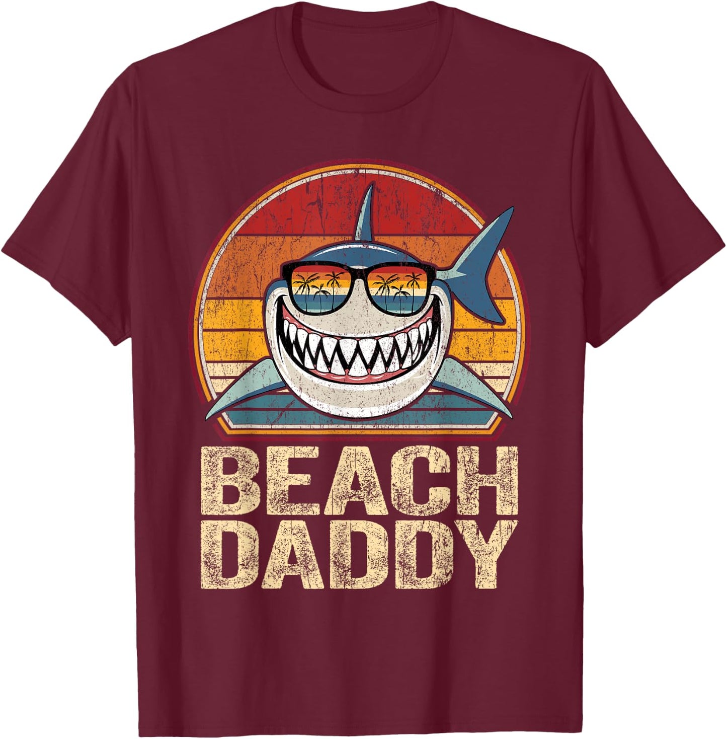 Beach Daddy Shirt Retro Shark Father Gifts Beach Dad T-Shirt - T-Shirt | Maroon
