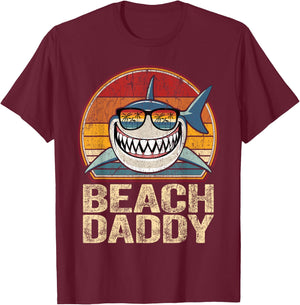 Beach Daddy Shirt Retro Shark Father Gifts Beach Dad T-Shirt - T-Shirt | Maroon