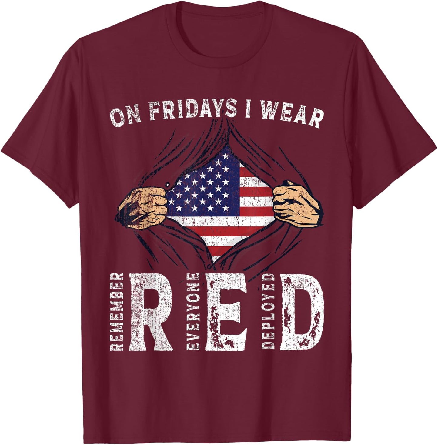 Fridays I Wear Red USA Support American Troops T-Shirt - T-Shirt | Maroon