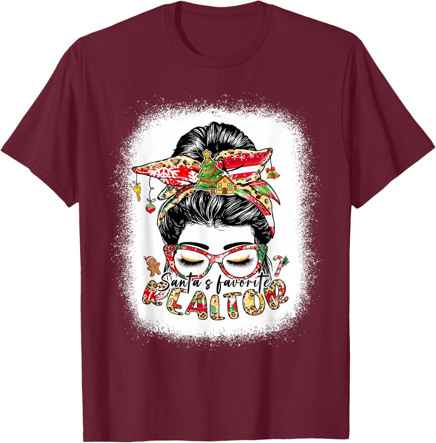 Santa's Favorite Realtor Messy Bun Funny Christmas T-Shirt - T-Shirt | Maroon