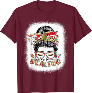 Santa's Favorite Realtor Messy Bun Funny Christmas T-Shirt - T-Shirt | Maroon