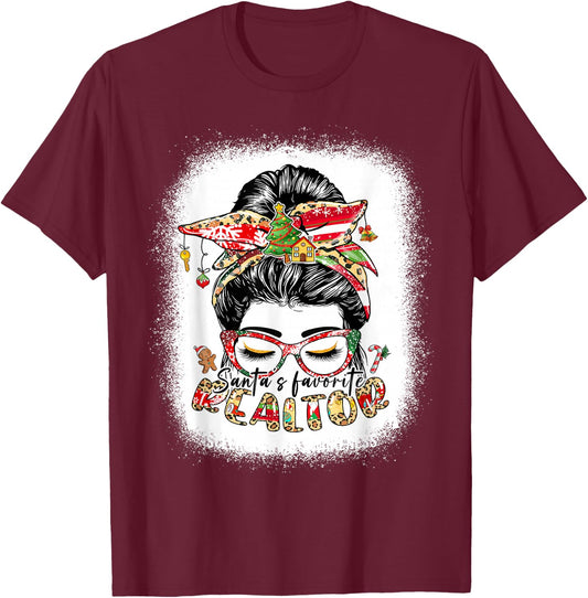 Santa's Favorite Realtor Messy Bun Funny Christmas T-Shirt - T-Shirt | Maroon