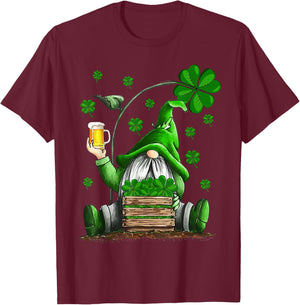 Irish Gnome Drink Beer Lucky Shamrock Gnome St Patricks Day T-Shirt - T-Shirt | Maroon