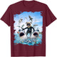 Dog Pug Riding Shark Sharks At Beach Ocean Funny Men Women Kids T-Shirt - T-Shirt | Maroon