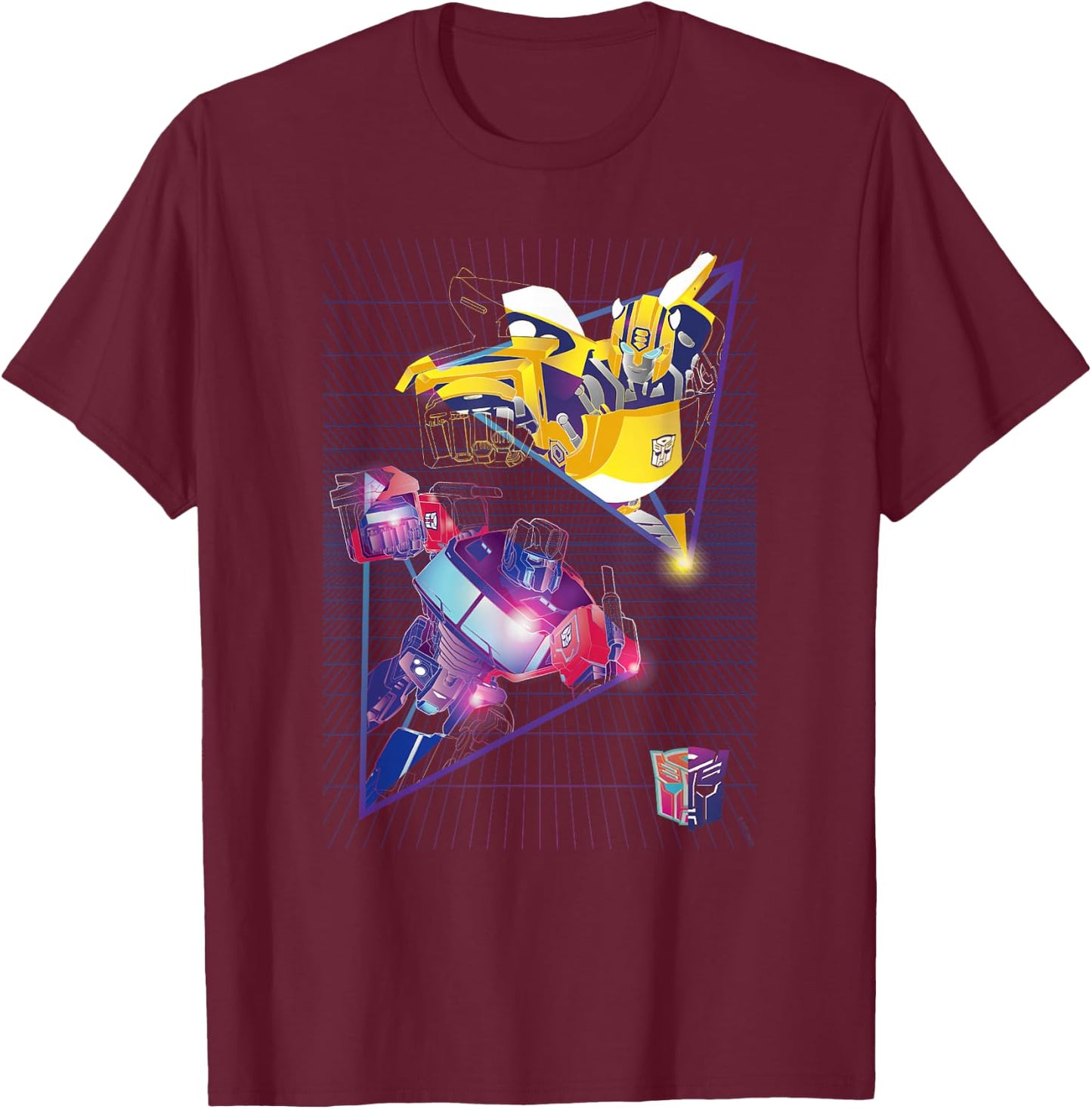Transformers Optimus Prime & Bumblebee Neon Triangle T-Shirt - T-Shirt | Maroon