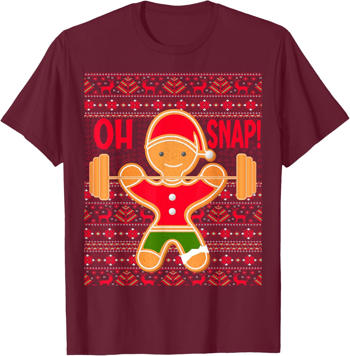 "Oh Snap" Gingerbread Man LIFTMAS Ugly Christmas Gym Funny T-Shirt - T-Shirt | Maroon
