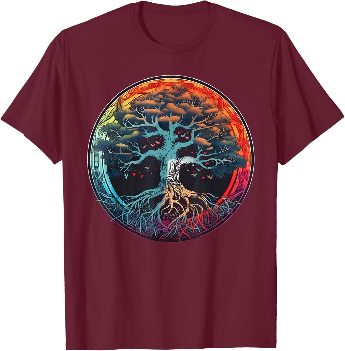 Tree of Life Rainbow Yggdrasil T-Shirt - T-Shirt | Maroon