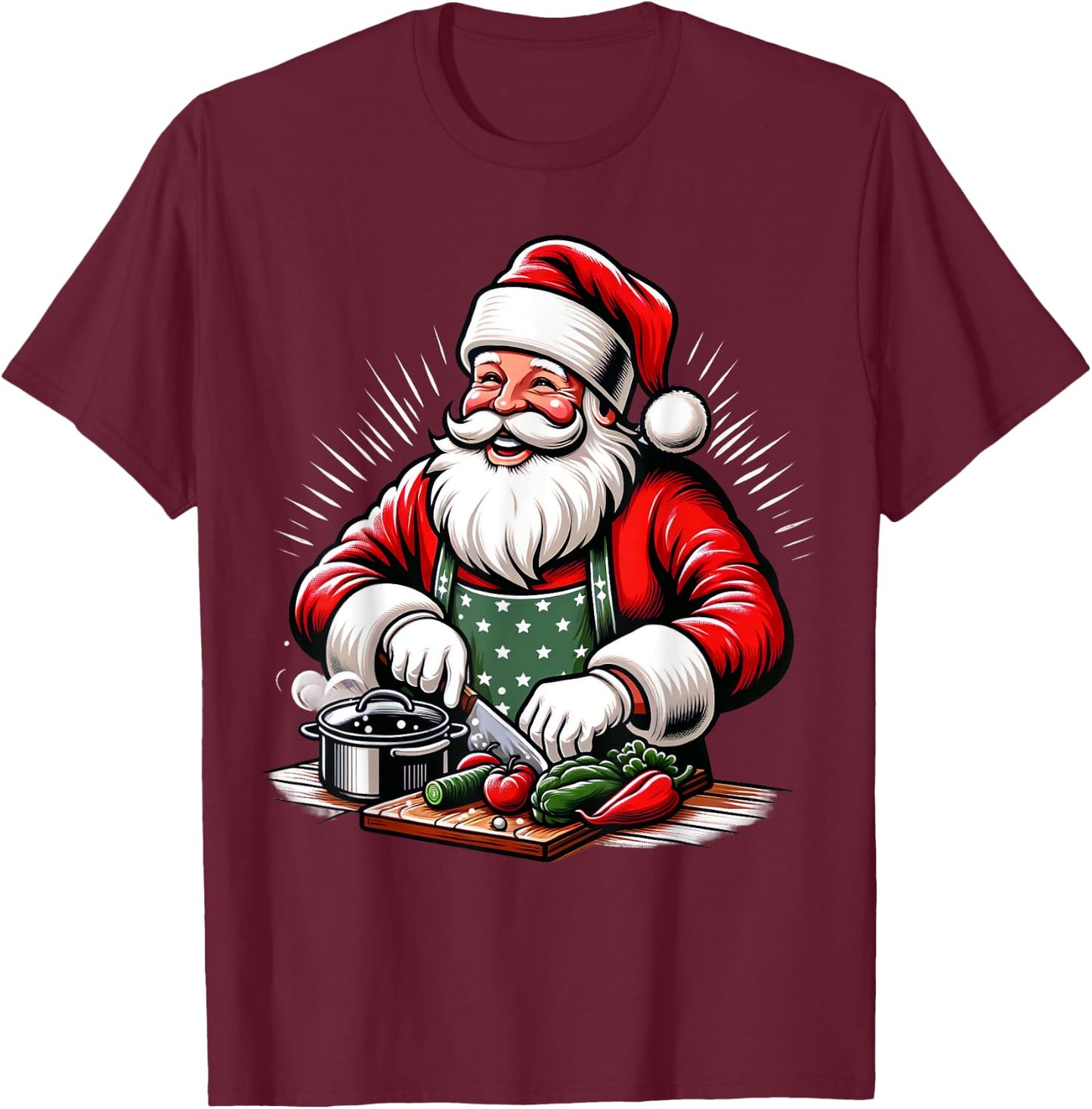 Santa Cooks Food, Chef Xmas Christmas Women Men Kids T-Shirt - T-Shirt | Maroon