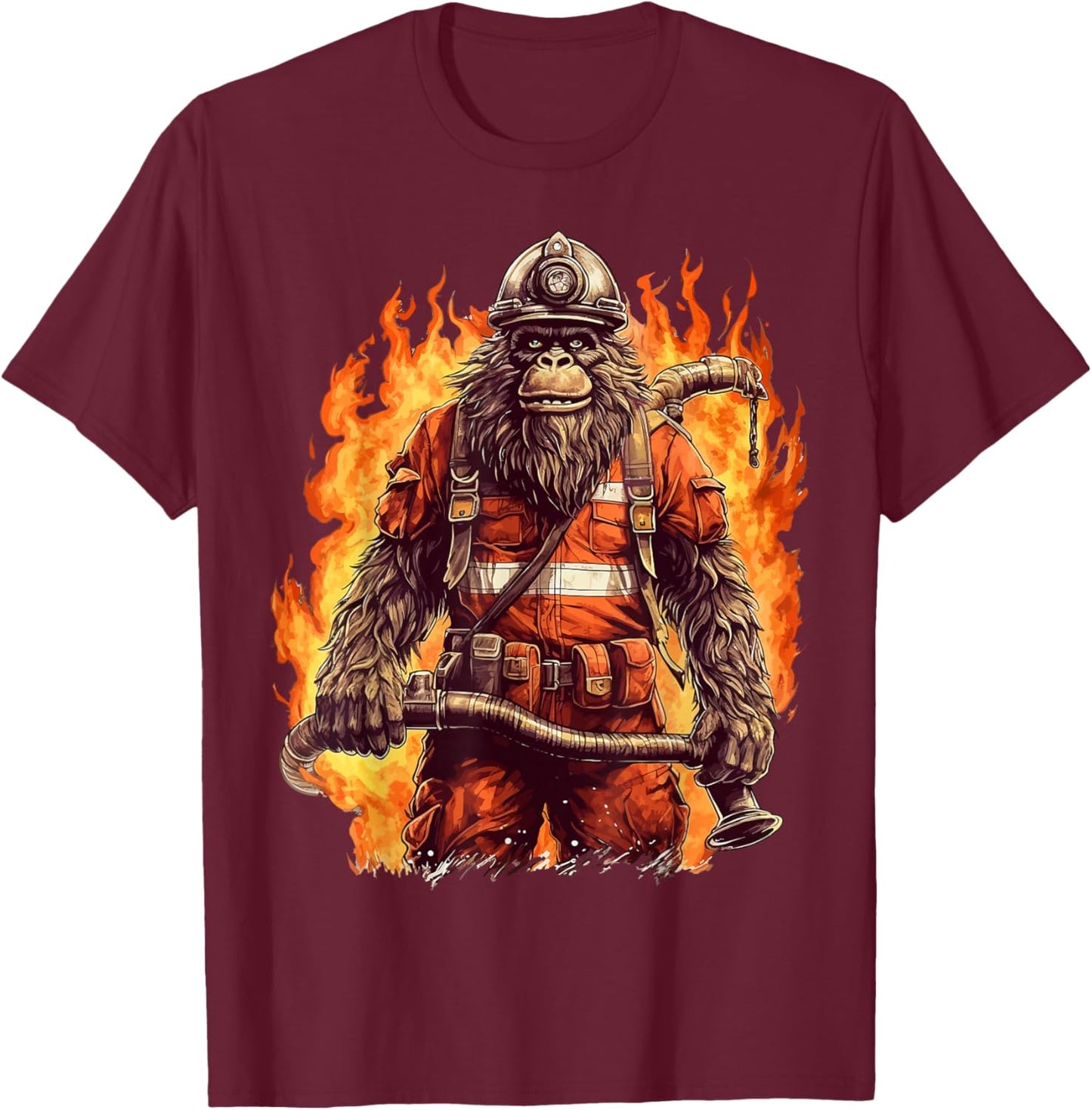 Fire Brigade Bigfoot Fireman Firefighter Bigfoot Sasquatch T-Shirt - T-Shirt | Maroon